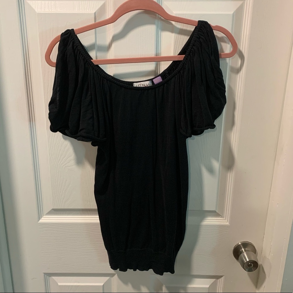 Black flutter sleeve fitted top